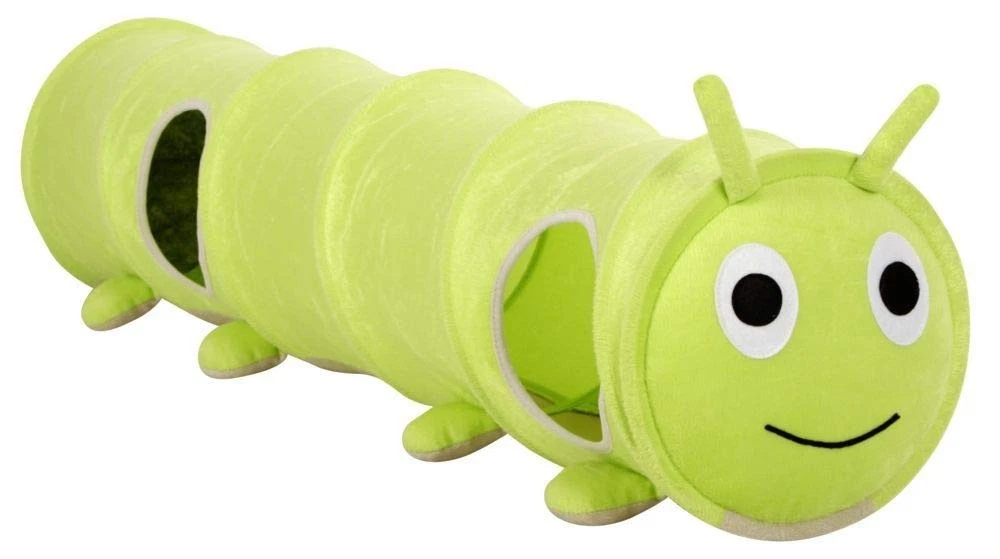 Cat Tunnel Caterpillar, Ø 30cm x 170cm, Green, for 12 Cats, Plush Material, Shape...