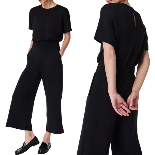 Spanx AirEssentials tuta donna manica corta crop gamba larga piccola petite nera