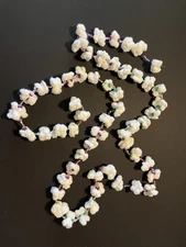 Vintage Christmas Crocheted Popcorn Garland Handmade w Bead Accents Approx 6’ 6”