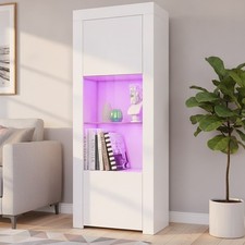 White 160cm Modern LED Glass Shelf Sideboard Cabinet for Living Room