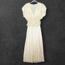 Vintage Lingerie Nylon Medium 12-14 Lace Maxi Set Gown Robe Cream Topper