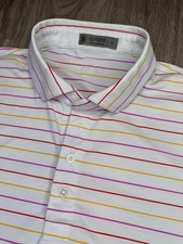G Fore Polo Shirt Men s Large Short Sleeve Stretch Golf White with Stripes