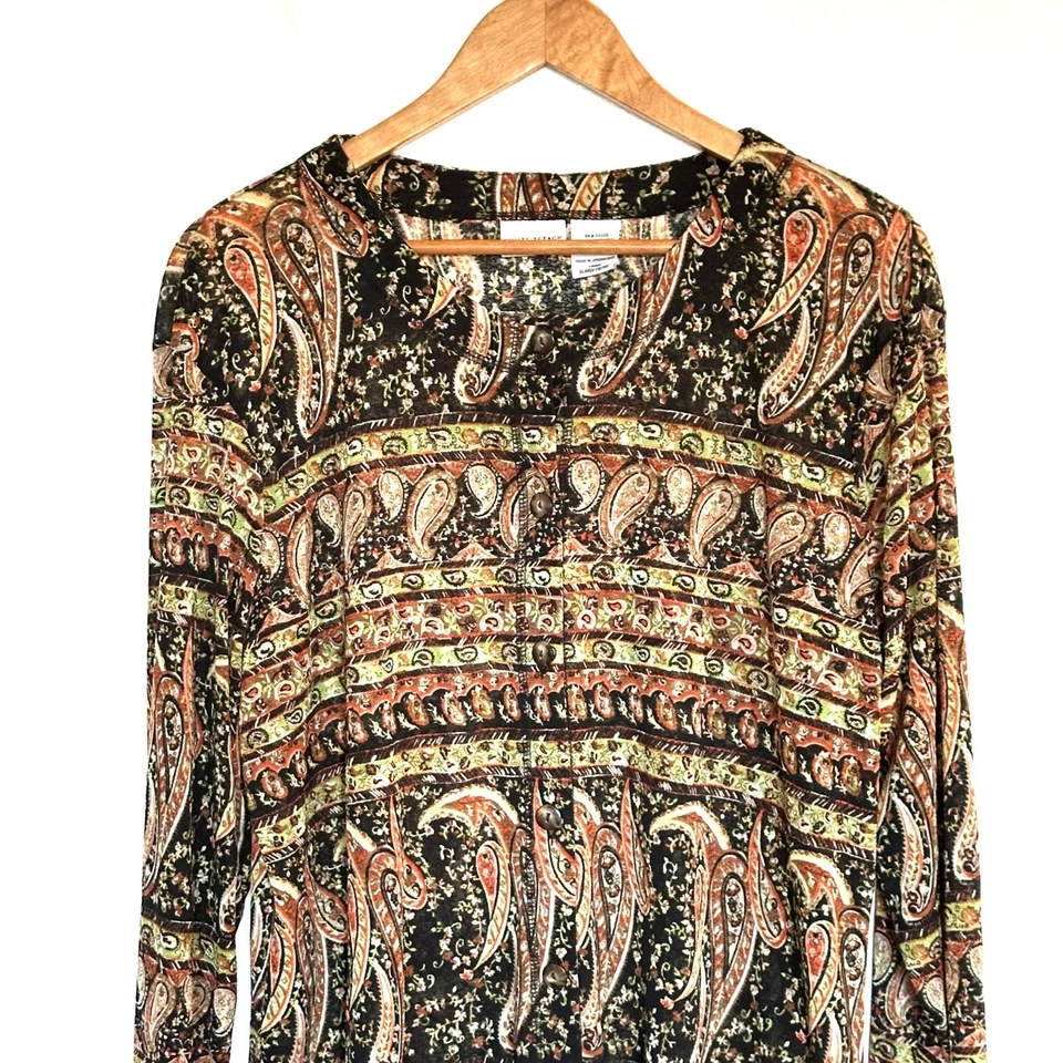 Blusa Top Camisa Ciervo Blanca Para Mujer XL Cachemira Boho Abotonada Transparente Manga Larga Foto 3 de 4