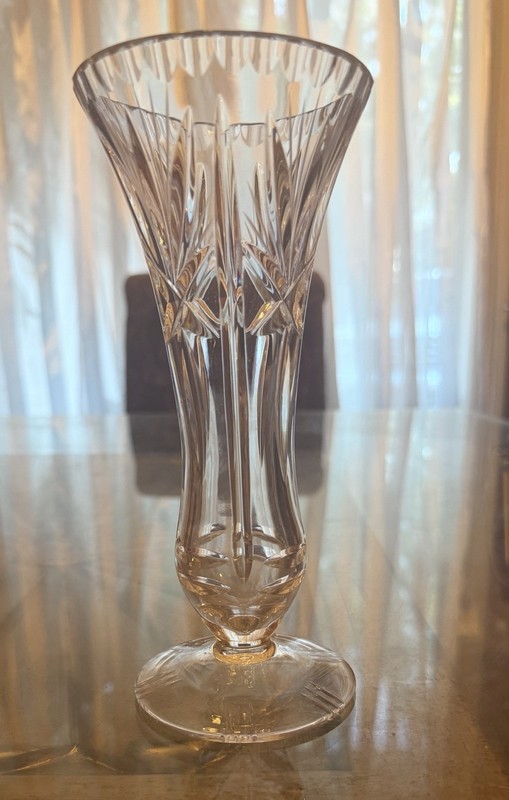 Vintage Clear Cut Crystal Bud Vase, Trumpet Shape, Decorative Free-Standing