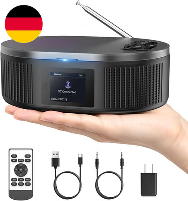 Desobry Tragbarer Cd-Player Mit Bluetooth, Großem Lcd-Display, Akku, Lautspreche