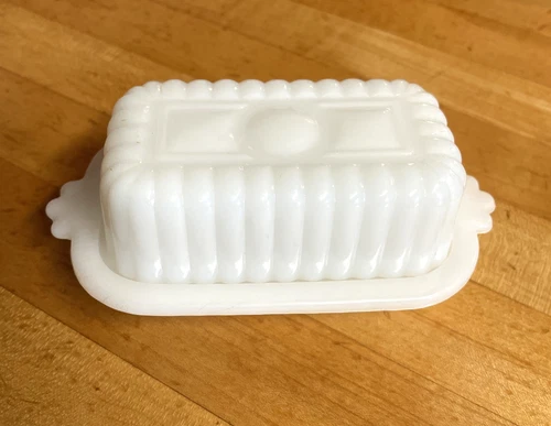 VTG Hazel Atlas Milk Glass Covered Butter Dish 1/2 Stick MCM 1950s Beautiful!