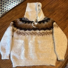 VTG Woolies Hooded Sweater W/pockets 100% Alpaca Hand knit Thick & Cozy - Size S