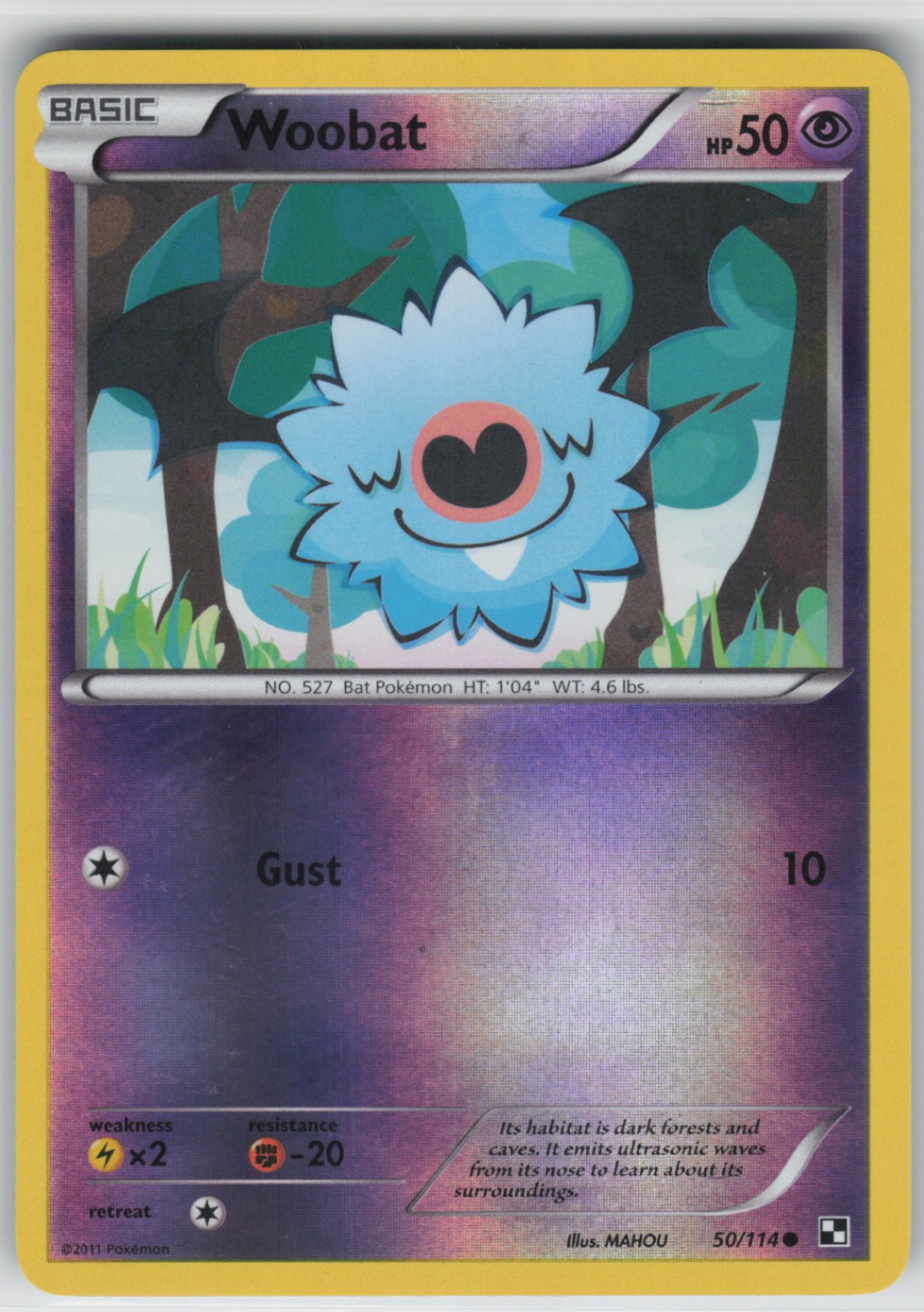 Pokemon TCG Woobat 50/114 Black and White Common card Reverse Holo NM