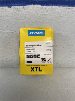 DYMO XTL 1868751 1/2'' x 23' / 12 mm x 7 m Cartridge Black on White Vinyl New