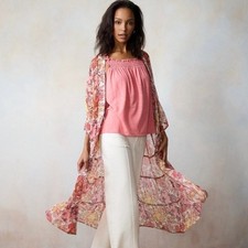 LC Lauren Conrad Bohemian Boho Ruana kimono duster cover up tiered white lotus
