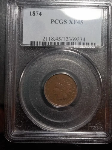 1874 Indian Head Cent/Penny-Graded Nicely PCGS XF-45!Nice Better Tough Date!!!