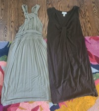 VGUC Lot of 2 Ann Taylor LOFT green/brown jersey summer dresses, Size 2/XS