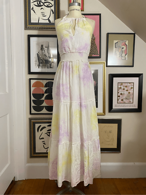 Saylor Women's Size XS Boho Tiered Halter Smocked Maxi Dress Vacation Tie  Neck | eBay