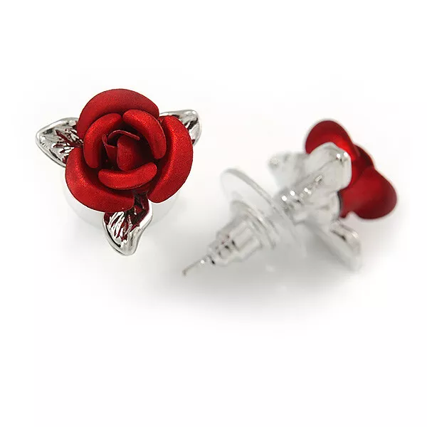 Red rose earrings studs sale
