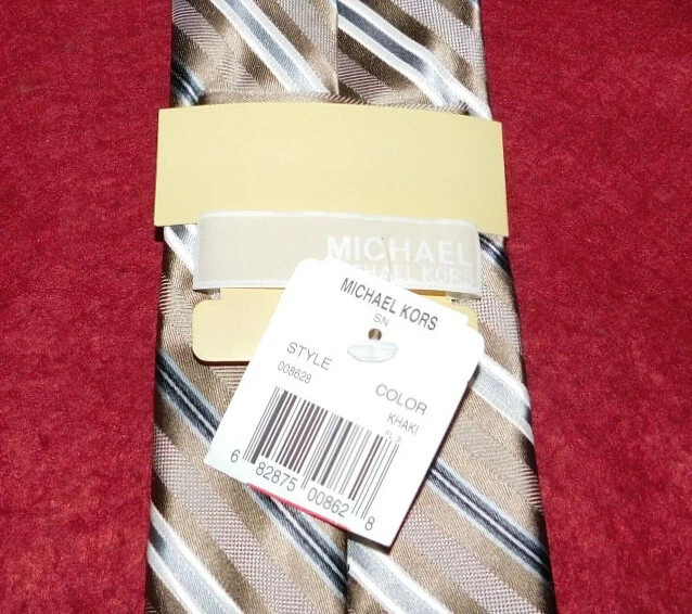CORBATA A RAYAS MICHAEL KORS CAQUI/MARRÓN/BLANCO - NUEVA CON ETIQUETAS - CORBATAS PARA EL CUELLO - CORBATAS DE DISEÑADOR. Foto 3 de 3