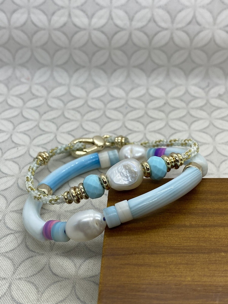 Kendra Scott Rachel Friendship Bracelet Set Gold tone Pearl Blue
