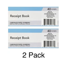 Jot  Receipt Book Carbonless 40 Forms /80 Forms Total duplicate /2 Pack/NEW