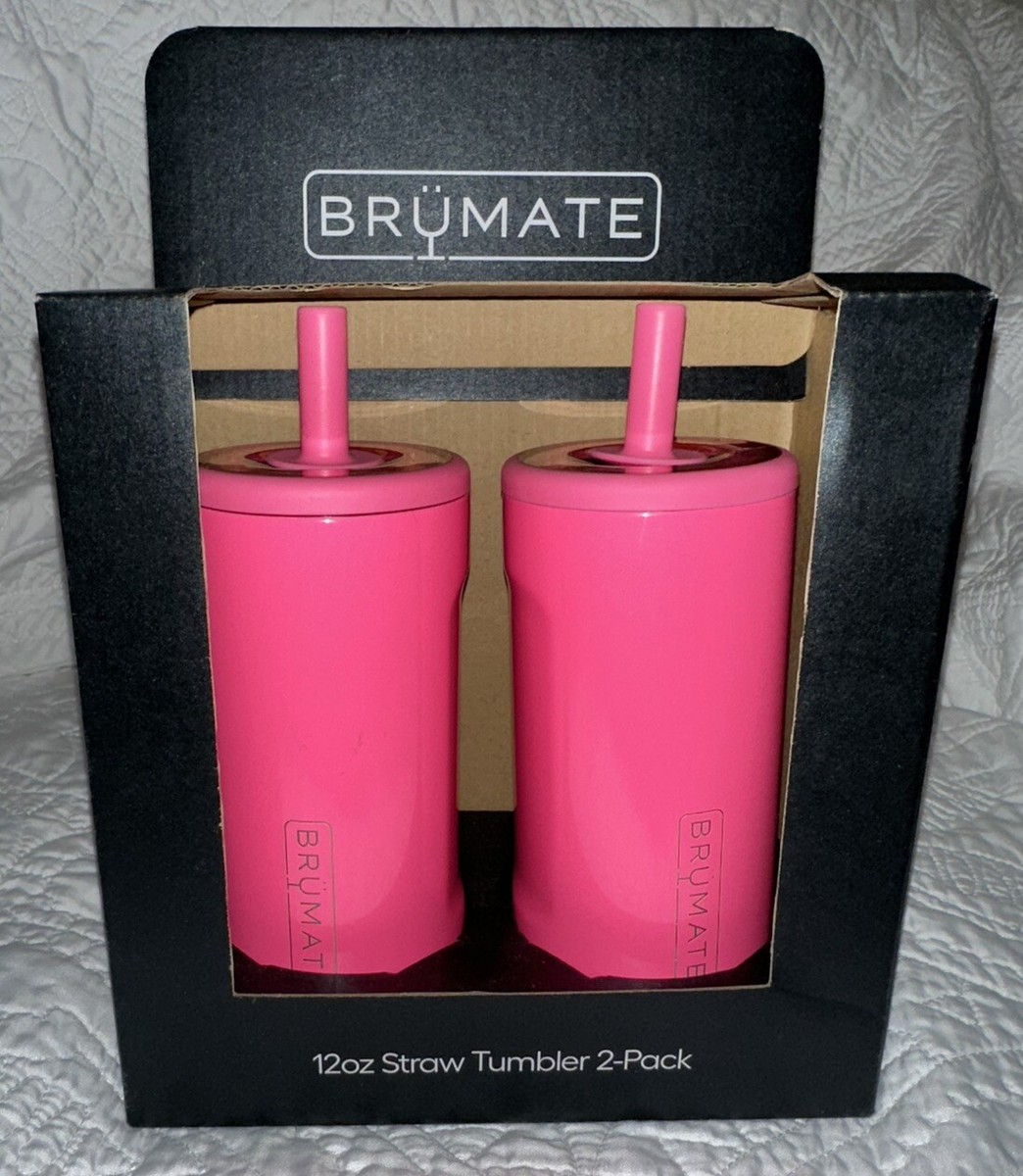 New Brumate 12oz Insulated Straw Tumbler 2-Pack, Neon Pink Color!