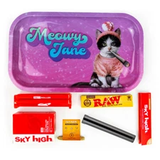 Metal Rolling Tray Meowy Jane Combo Bundle Kit RAW, SKY HIGH Gift Pack #16 King