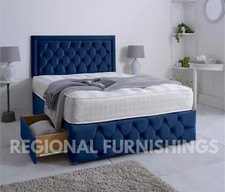 Image of Chesterfield Plush Velvet Divan Bed Orthopedic Mattress 24"HeadBoard& FootBoard
