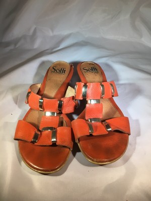 orange low heel sandals