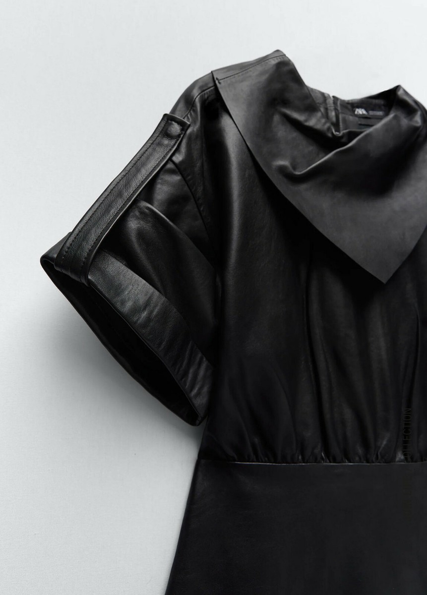 Robe en cuir noir 100% mouton col foulard NEW ZARA 2020 taille S