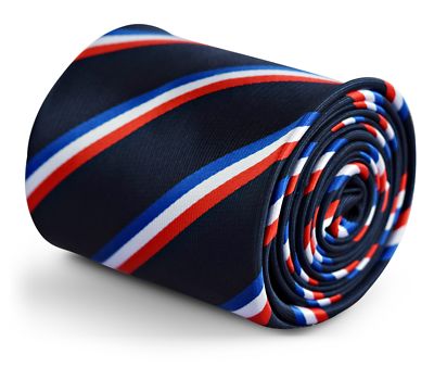 Frederick Thomas Designer Mens Tie - Dark Navy Blue - French Flag Repp Striped