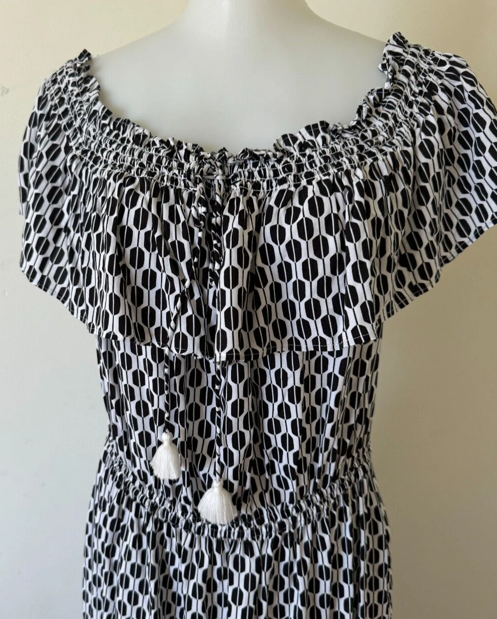 Abito a tracolla Kate Spade New York Arrow taglia XL nero bianco