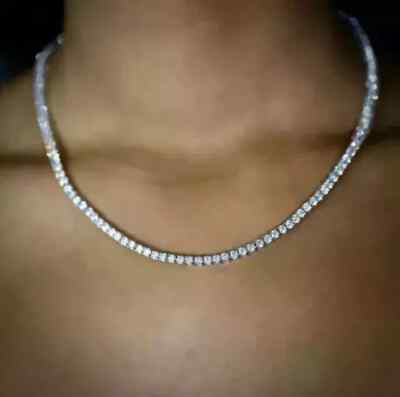9Ct Round LabCreated 3mm  Diamond 18'' Tennis Necklace  14K White Gold Plated