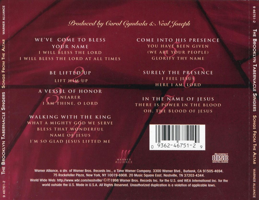 BROOKLYN TABERNACLE SINGERS SONGS FROM THE ALTAR NEW CD