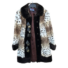 Made In England Brand Women's Cheetah Animal Print Faux Fur Coat With Buckles