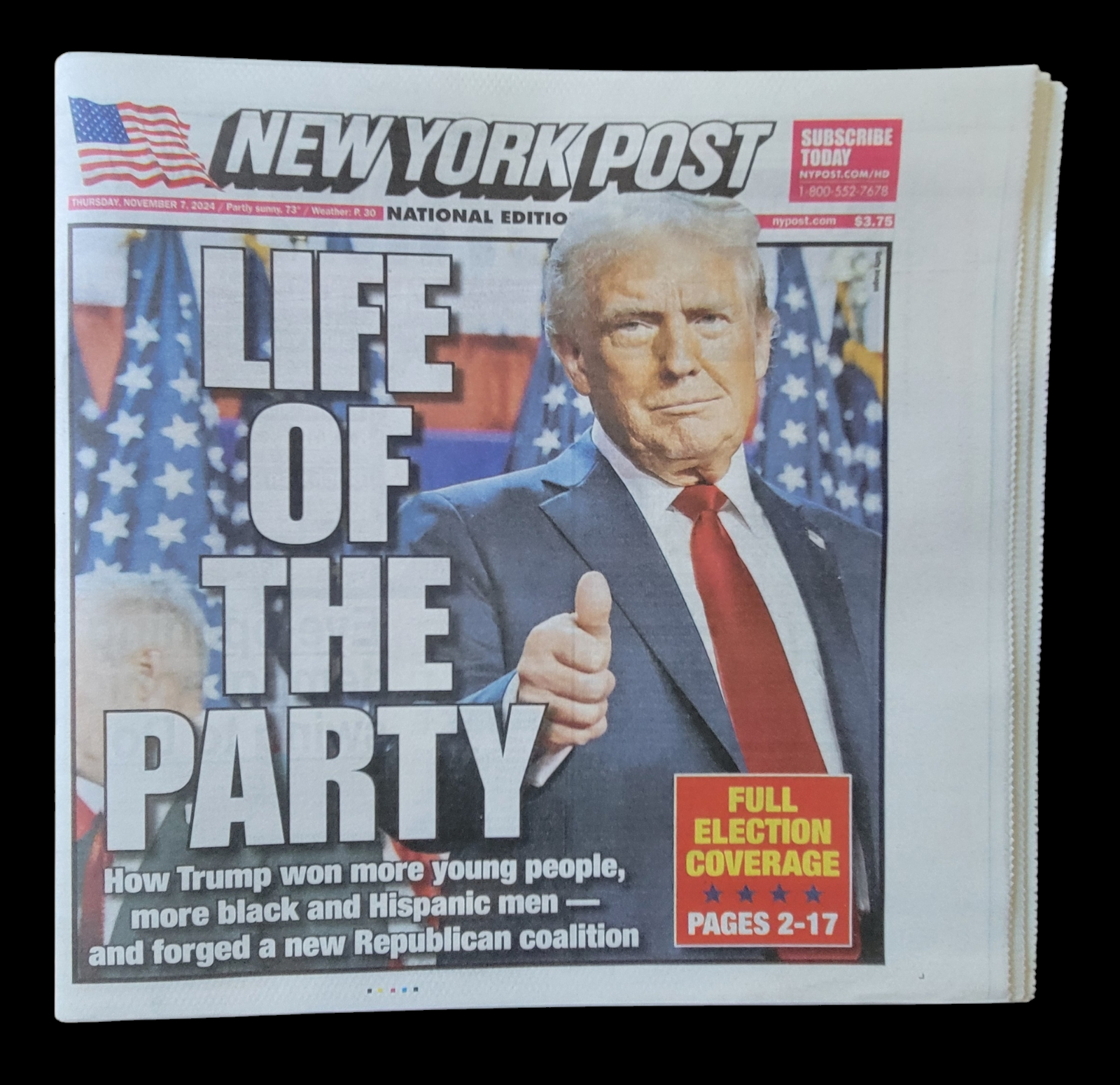 NEW YORK POST NOVEMBER 7, 2024 DONALD TRUMP WINS 47TH PRESIDENTIAL ELECTION
