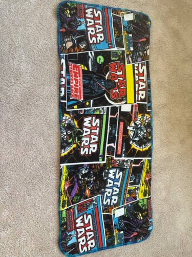 Star Wars Comic Book Fleece Blanket 24" x 58” Blue Yarn Edging Great Condition