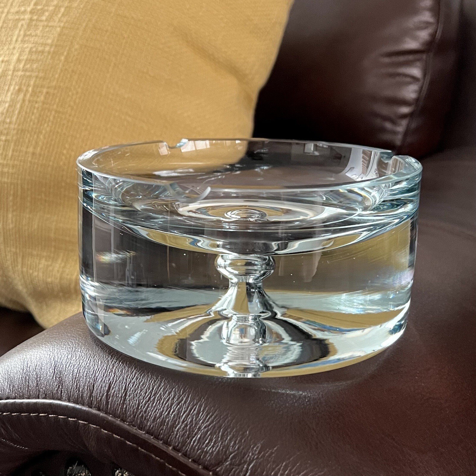 Vintage Krosno Poland Art Glass Ashtray MCM Heavy Crystal Floating