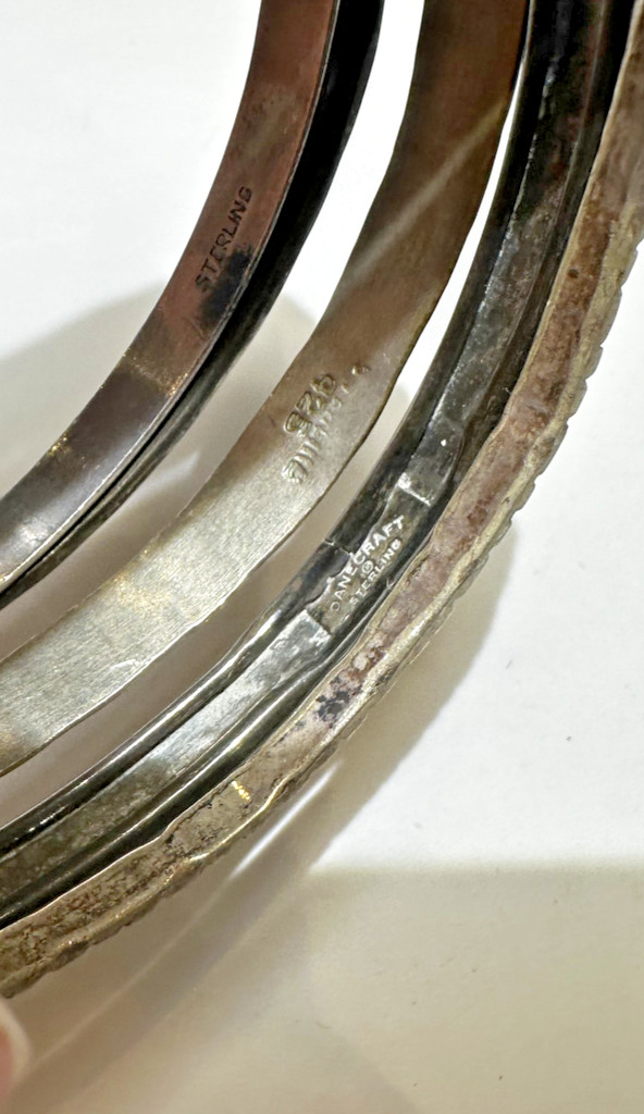 Chunky Stackable Sterling Silver Etched Bangle 61… - image 8