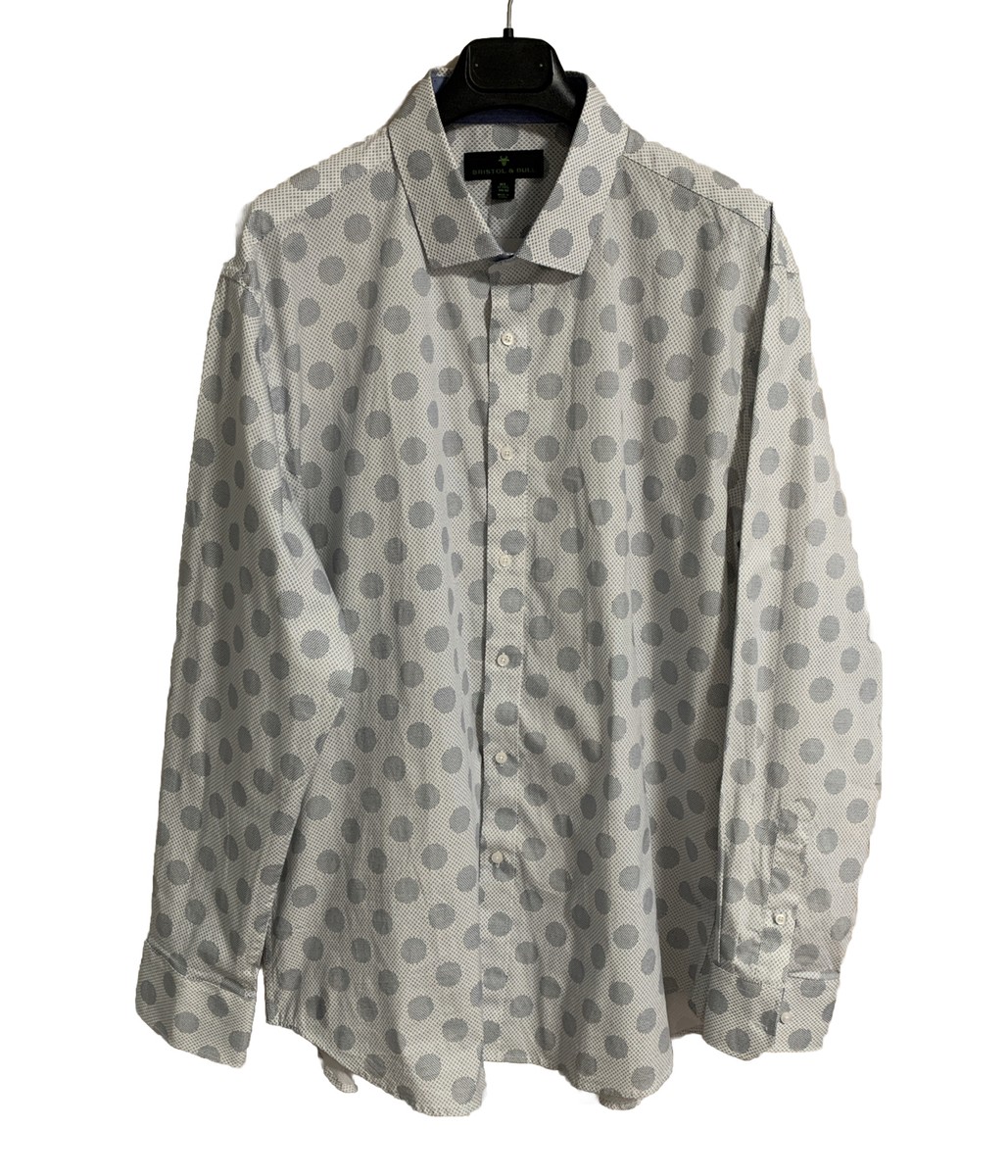 bristol and bull dress shirts Bristol & Bull Mens XL 17-17.5 34/35 Button Up Dress Shirt Blue Dots L/S  Career