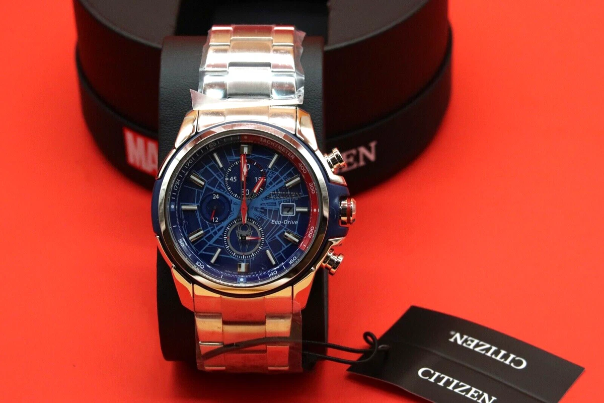 Citizen Marvel Spider-Man Chronograph CA0429-53W Blue Dial Eco-Drive Watch NEW