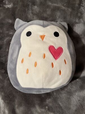 Squishmallow Gray Owl with Pink Heart Valentine Love 8