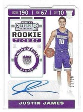 2019-20 PANINI-CONTENDERS JUSTIN JAMES DIE-CUT ROOKIE TICKET AUTO RC #160 03/10
