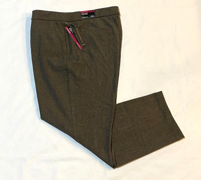 NWT-Investments Women's the 5TH AVE fit Straight Leg Pants-Brown Tweed-SZ-18WR