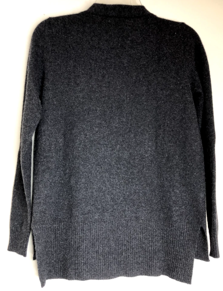 Scoop NYC Sz Small 100% Cashmere Sweater Gray Fringe Neckpiece Detail Side Slits - Image 2 of 4