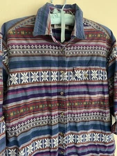 L Cabin Creek Rustic Southwest Colorful Stripe Button Shirt Top Shacket Large