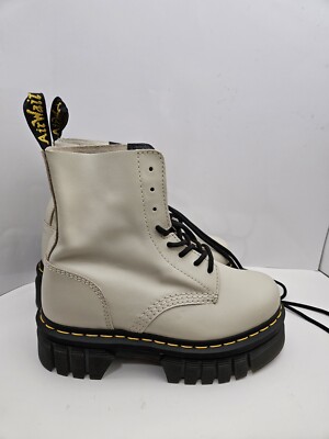 Dr Martens Audrick 8-Eye Boot Grey Platform Lace Up Leather women Sz 6
