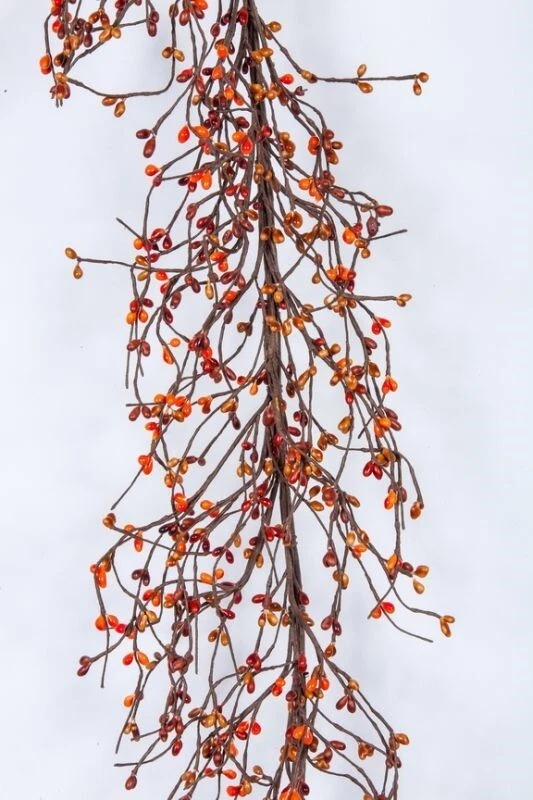 NEW Primitive Farmhouse SUNSET ORANGE Pip Berry Garland 58" Crafts Decor Rustic - Image 2 of 2