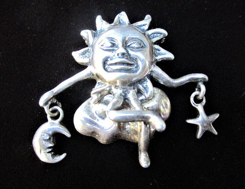 VINTAGE 1970'S STERLING MR. SUN ON CLOUD BROOCH - ITALY