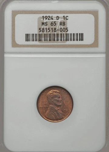 1924-D NGC MS65RB Fifth Lowest Mintage Lincoln Cent of Circ Strikes -- Sleeper