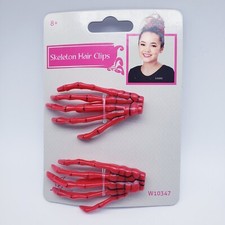 Red Skeleton Hair Accessories Clips by Seasons USA Halloween 1 pair