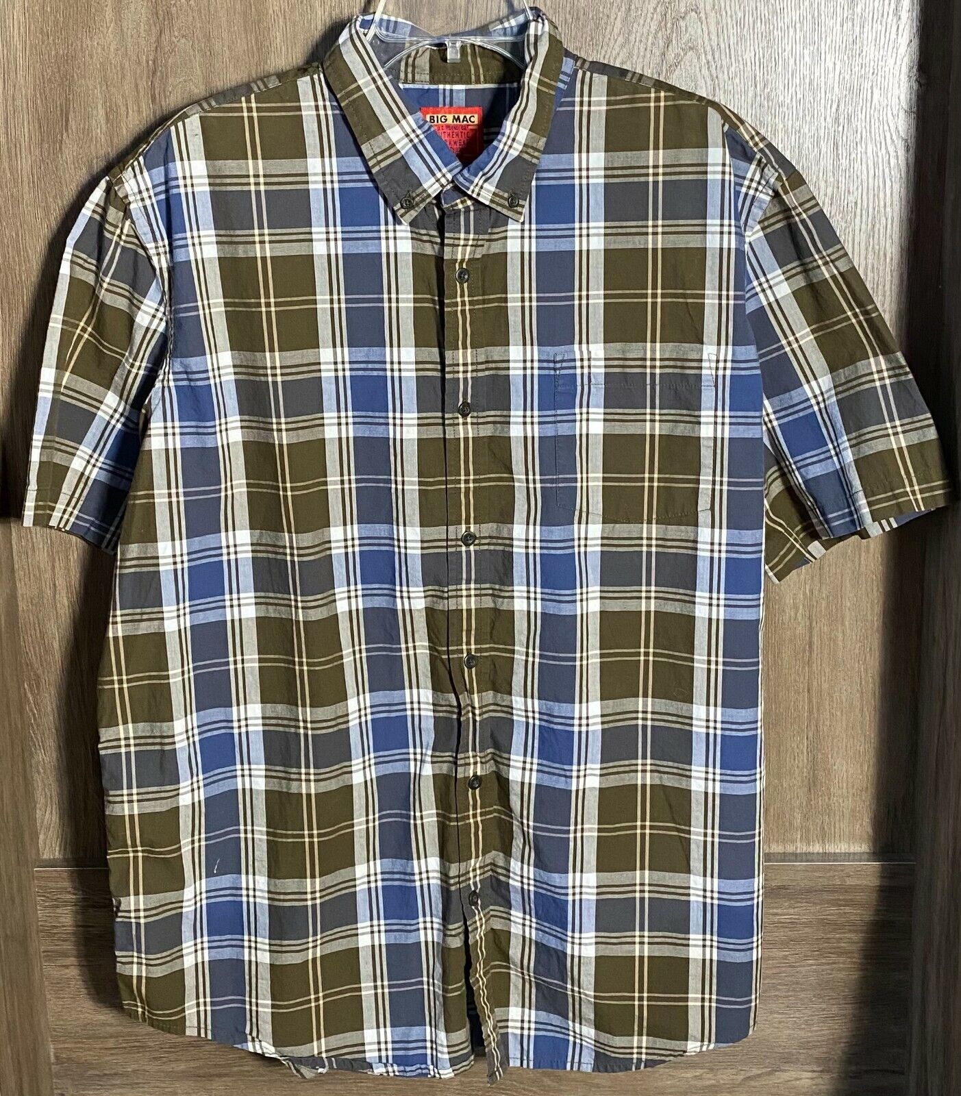 Vintage JC Penney Big Mac Workwear Brown Blue Plaid Short Sleeve Shirt Size  XL