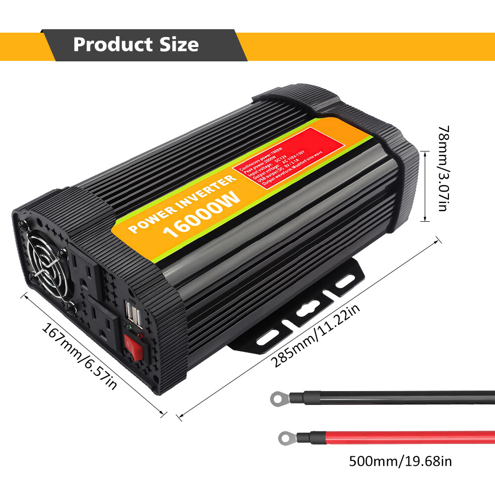 16000W Car Power Inverter DC 12V to AC 110V 120V Converter 400W Solar Panel Kit