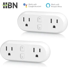 HBN 2-Pack Smart Plug Dual Socket Plugs Works with Alexa & Google Home Assistant